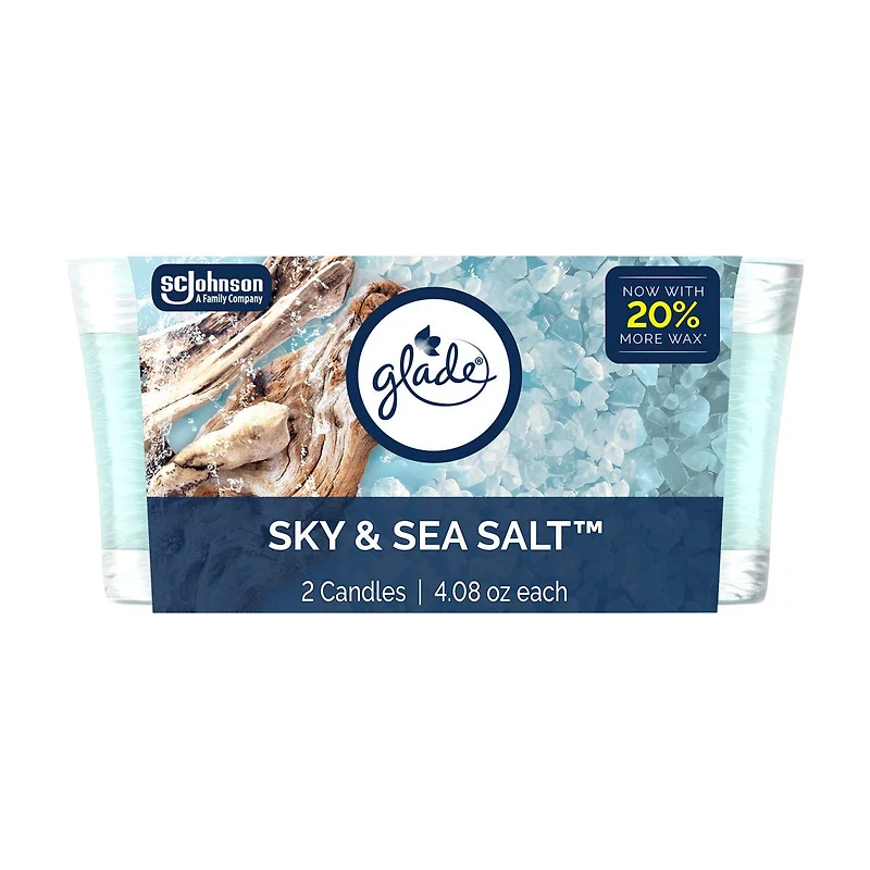 Glade Single Wick Candle, Sky & Sea Salt Scent, 8.16 oz, 2 pk