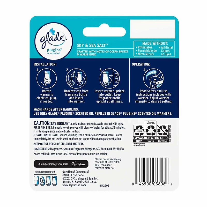 Glade PlugIns Scented Oil Air Freshener Refills - Sky & Sea Salt, 0.67 oz - 2 ct