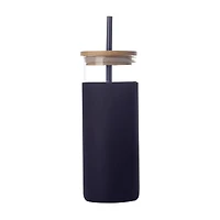 Glass Tumbler with Rubber Case & Straw