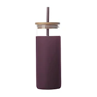 Glass Tumbler with Rubber Case & Straw