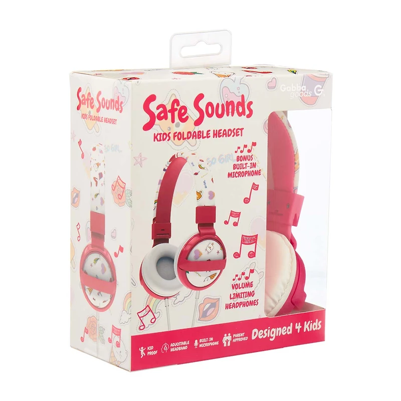 Gabba Goods Safe Sounds Kids Foldable Headset, Pink