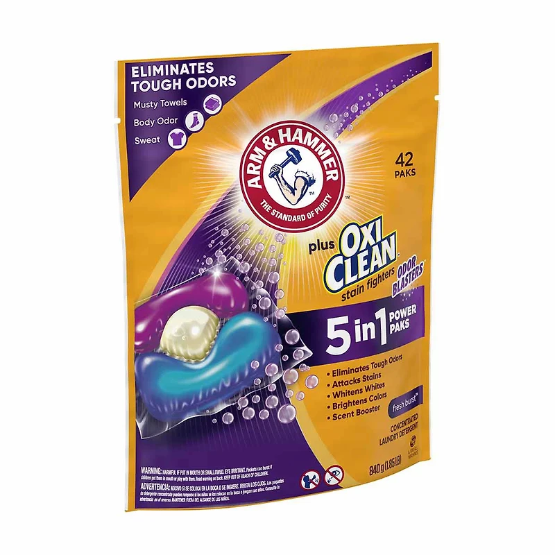 Arm & Hammer with OxiClean Odor Blasters 5-in-1 Power Paks, Fresh Burst, 42 ct