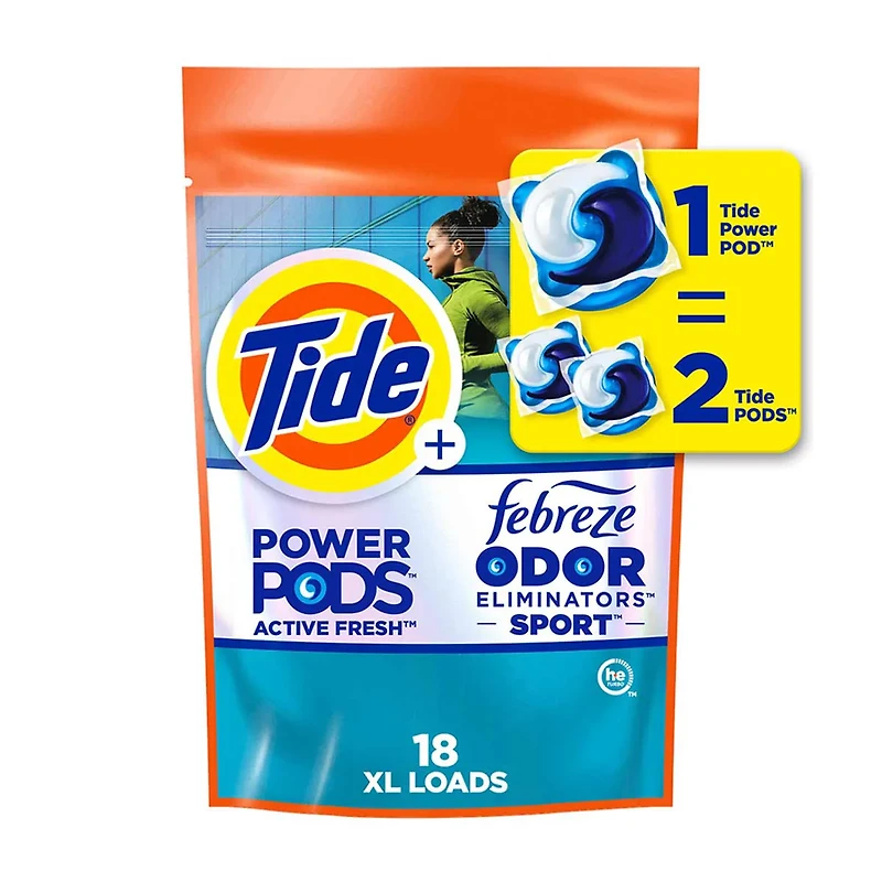 Tide Power Pods with Febreze Sport Laundry Detergent Pacs, 18 Count, Febreze Freshness with Sport Odor Defense