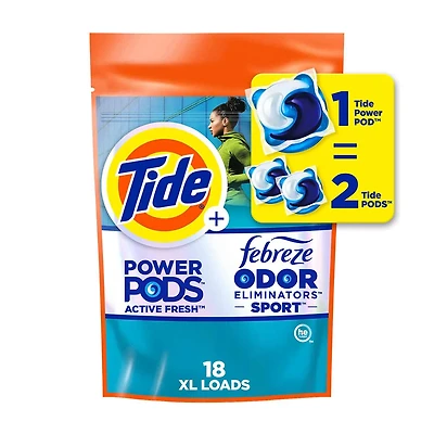 Tide Power Pods with Febreze Sport Laundry Detergent Pacs, 18 Count, Febreze Freshness with Sport Odor Defense