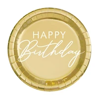 Gold 'Happy Birthday' Party Plates, 9 in, 8 ct