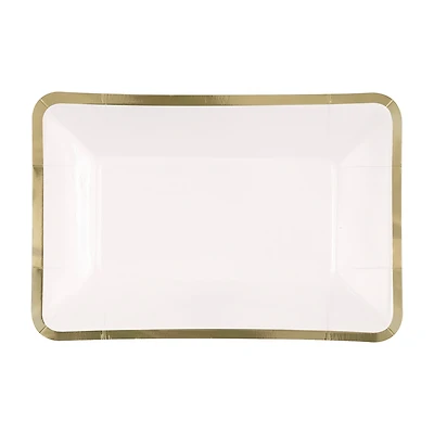 Golden Rectangular Paper Appetizer Plates, 8 ct