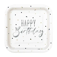 Square Silver 'Happy Birthday' Party Plates, 9 in, 8 ct