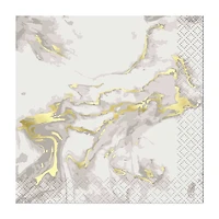 Gold Foil Marble Beverage Napkins, 16 ct