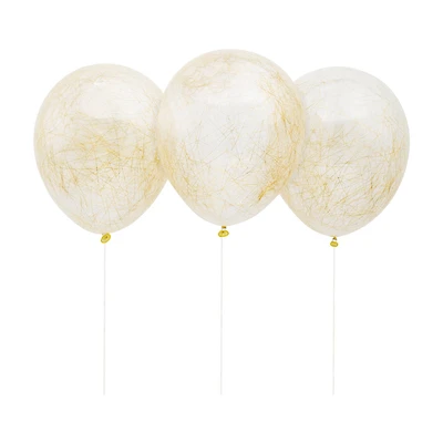 Clear Latex Balloons with Gold Tinsel, 12 in,
