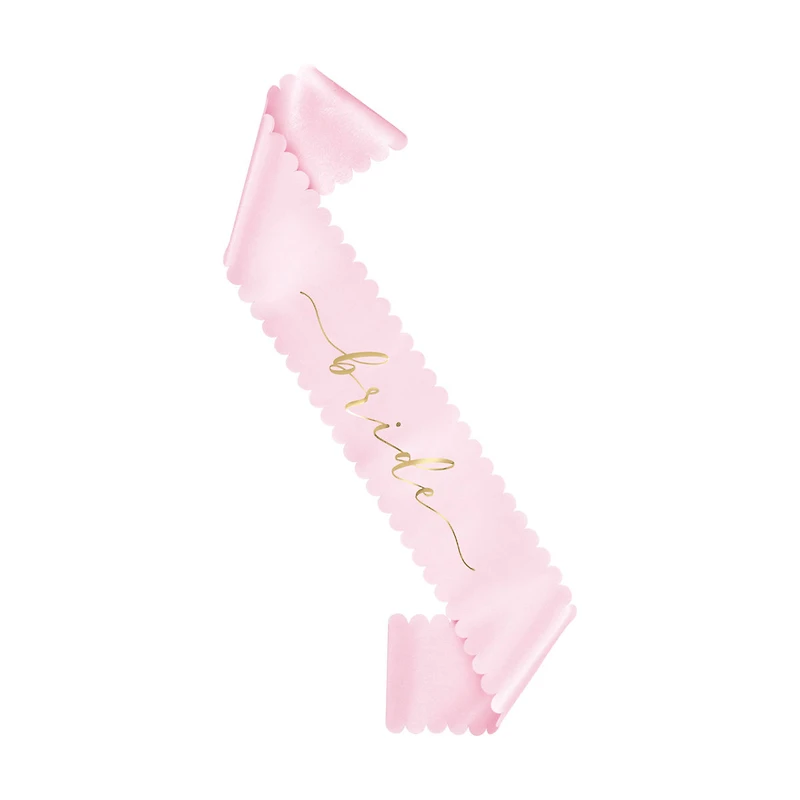 Scalloped Pink and Gold 'Bride' Sash