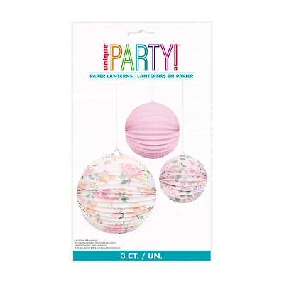 Pink Blooms Decorative Paper Lanterns, 3ct