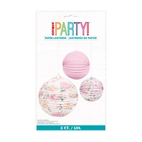 Pink Blooms Decorative Paper Lanterns, 3ct