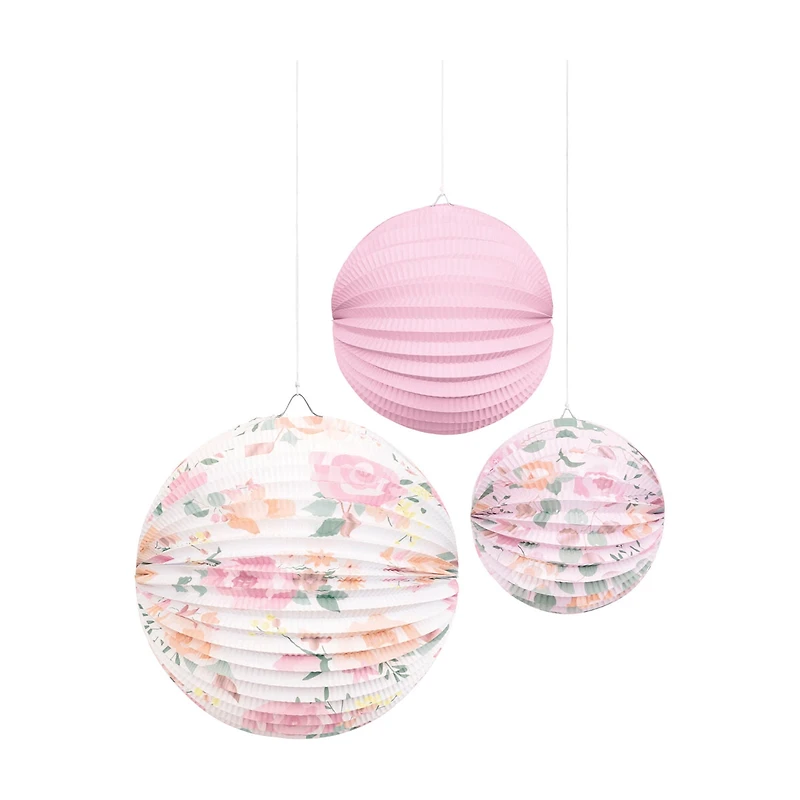 Pink Blooms Decorative Paper Lanterns, 3ct