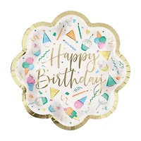 Happy Birthday Scalloped Round Plate, 8.25 in, 8 ct