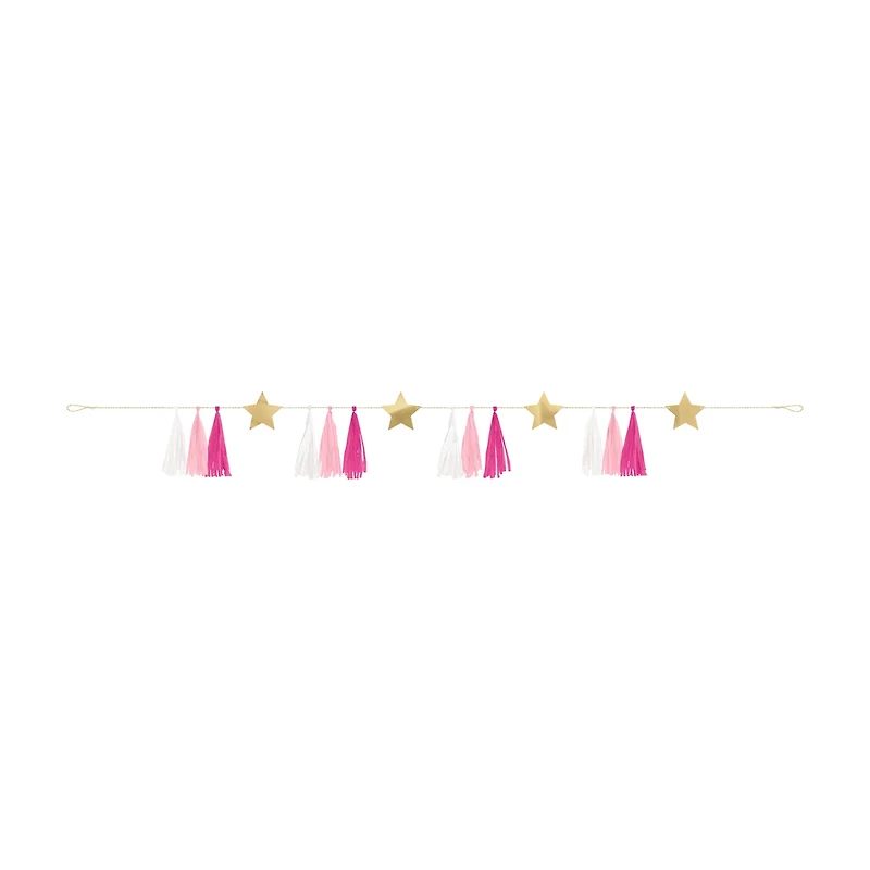 Foil Cutout Gold Star Garland with Tassels, 6 ft