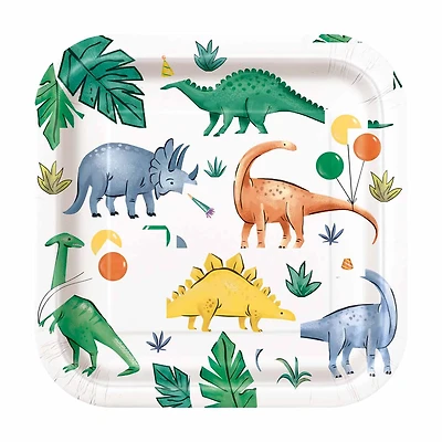 9 in Partying Dinosaurs Party Plates, 8 ct
