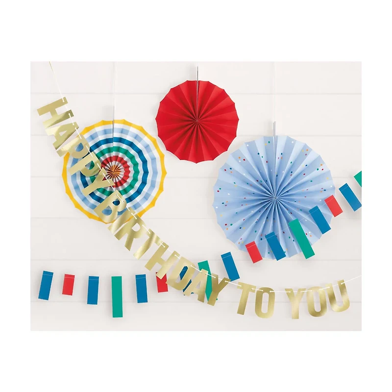Foil Gold 'Happy Birthday to You' Banner and Paper Fan Decoration Kit