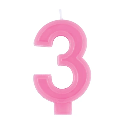 Number 3 Birthday Candle, Pink