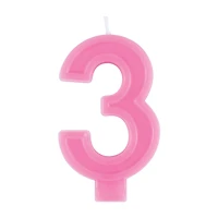 Number 3 Birthday Candle, Pink