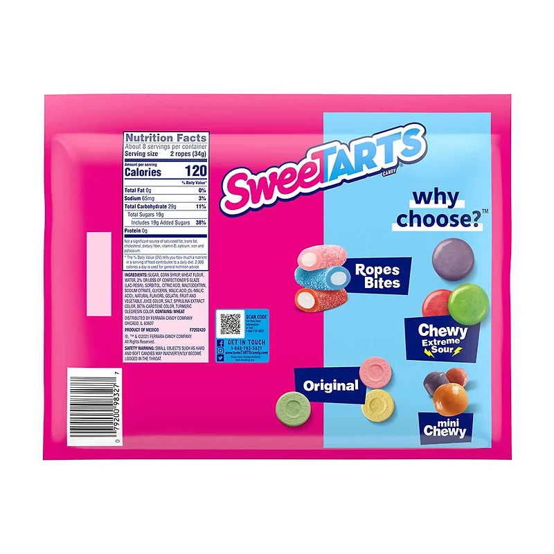 SweeTARTS Soft & Chewy Ropes Candy, Twisted Rainbow Punch, 9 oz