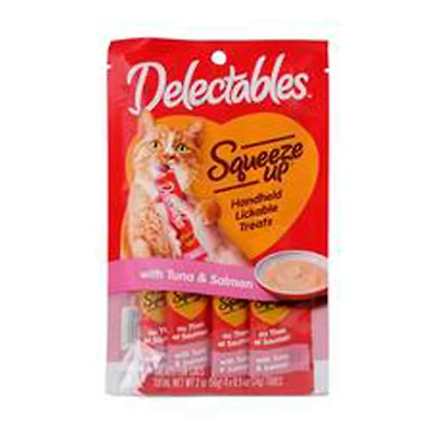 Delectables Squeeze Up Tuna and Salmon Handheld Lickable Cat Treats, 4 ct