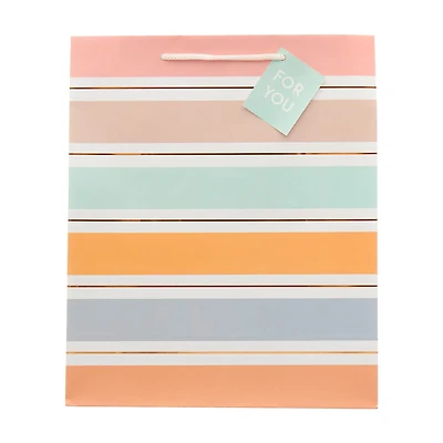 Foil Striped Embellished Gift Bag with Tag, Large