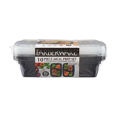 Farberware Meal Prep Set, 10 sets, Rectangular 2 Compartment, 3.7 cup