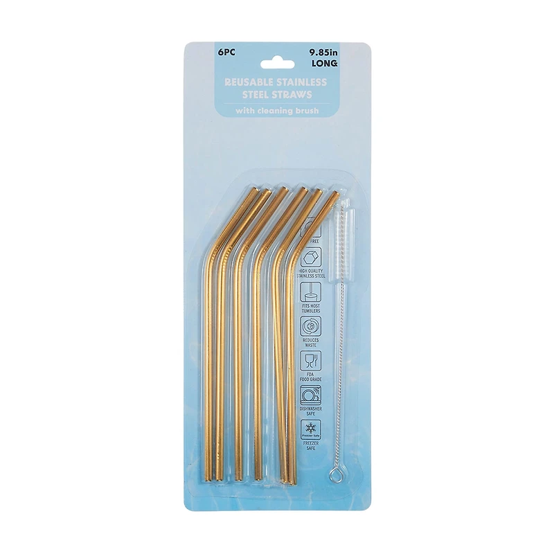 Reusable Bent Straws, Gold, 6 pc