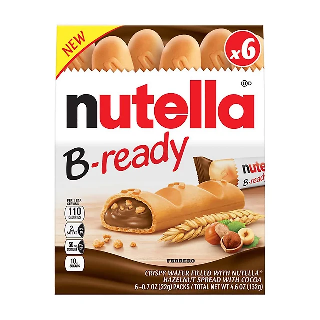 Nutella B-ready Wafer Bars, Hazelnut Spread with Cocoa Snack Bar, 6 Pack, 4.6 oz