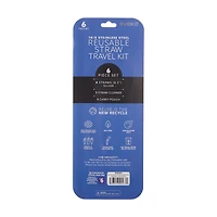 Evoke Stainless Steel Reusable Straws Travel Kit with Tip Cleaner, Cool Ombre