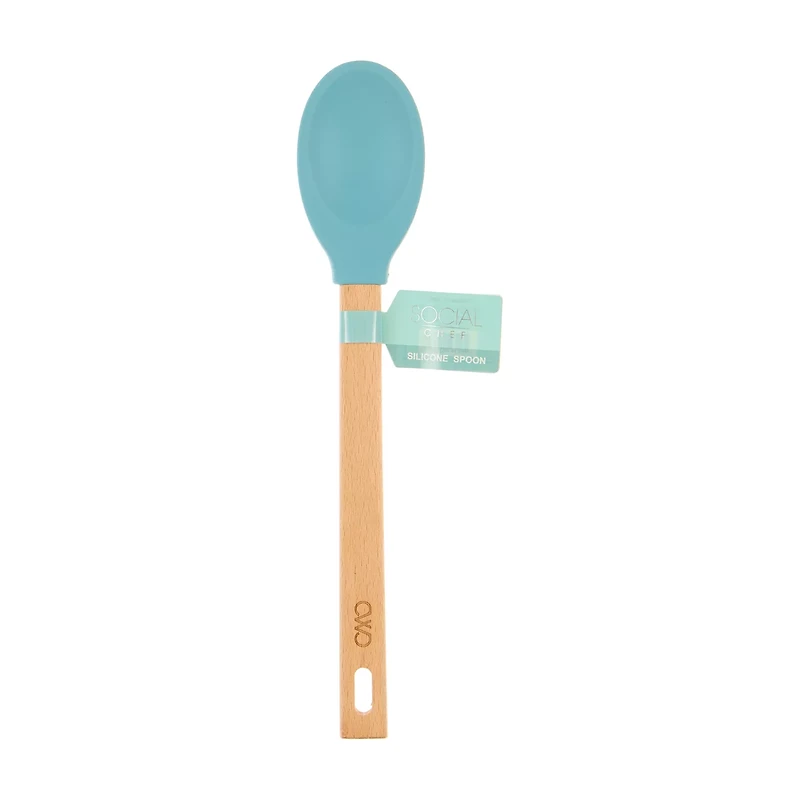 Social Chef Solid Wood Blue Silicone Spoon