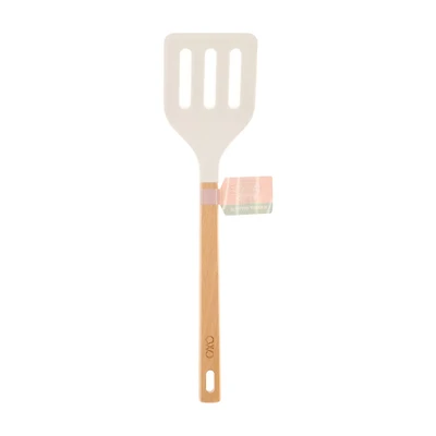 Social Chef Wood Cream Silicone Slotted Turner