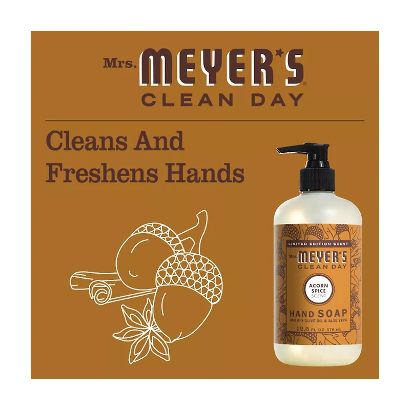 Mrs. Meyer's Clean Day Liquid Hand Soap, Acorn Spice Scent, 12.5 Ounce Bottle