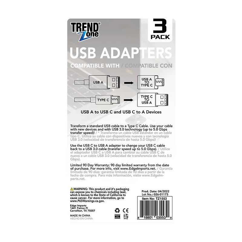 Trendzone Adapters USB, 3 ct