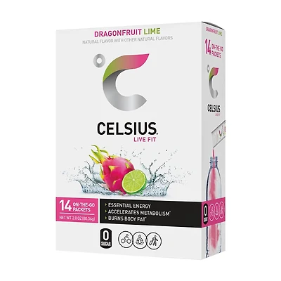 Celsius On-the-Go Packets, Dragonfruit Lime, 2.8 oz, 14 ct