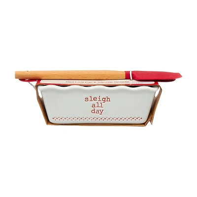 "Sleigh All Day" Holiday Mini Loaf Pan and Silicone Spatula Set