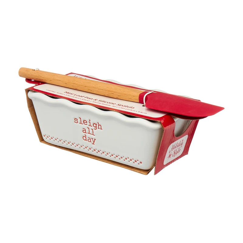 "Sleigh All Day" Holiday Mini Loaf Pan and Silicone Spatula Set