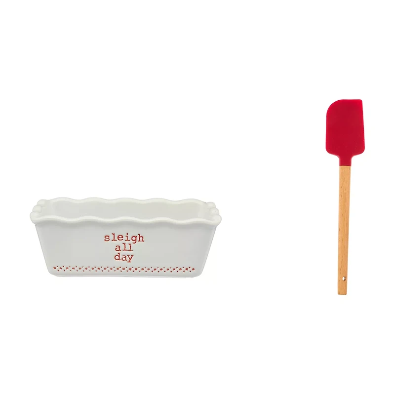 "Sleigh All Day" Holiday Mini Loaf Pan and Silicone Spatula Set