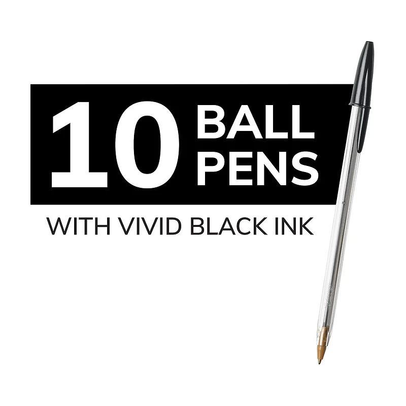 BIC Cristal Xtra Smooth Black Ballpoint Pens, Medium Point (1.0mm), 10-Count Pack, Extra Smooth and Reliable Ballpoint Pens
