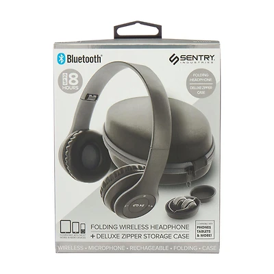 Sentry Foldable Bluetooth Headphones in Zipper Case