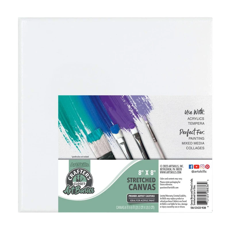 Crafter's Closet ArtBasics Stretched Canvas, 8" x 8"