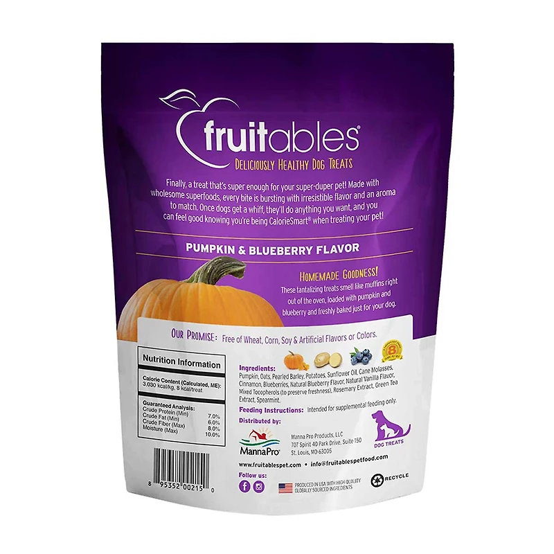 Fruitables Baked Pumpkin & Blueberry Flavor Dog Treats, 7 oz