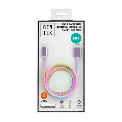 GENTEK USB-A to Lightning Phone Charger, Rainbow, 10 ft