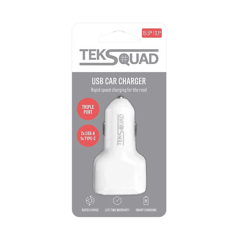 TekSquad Car Charger, 3 Port