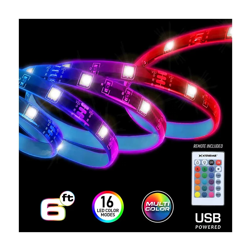 Xtreme Lit Multicolor LED Light Strip with Remote Control, 6 Feet
