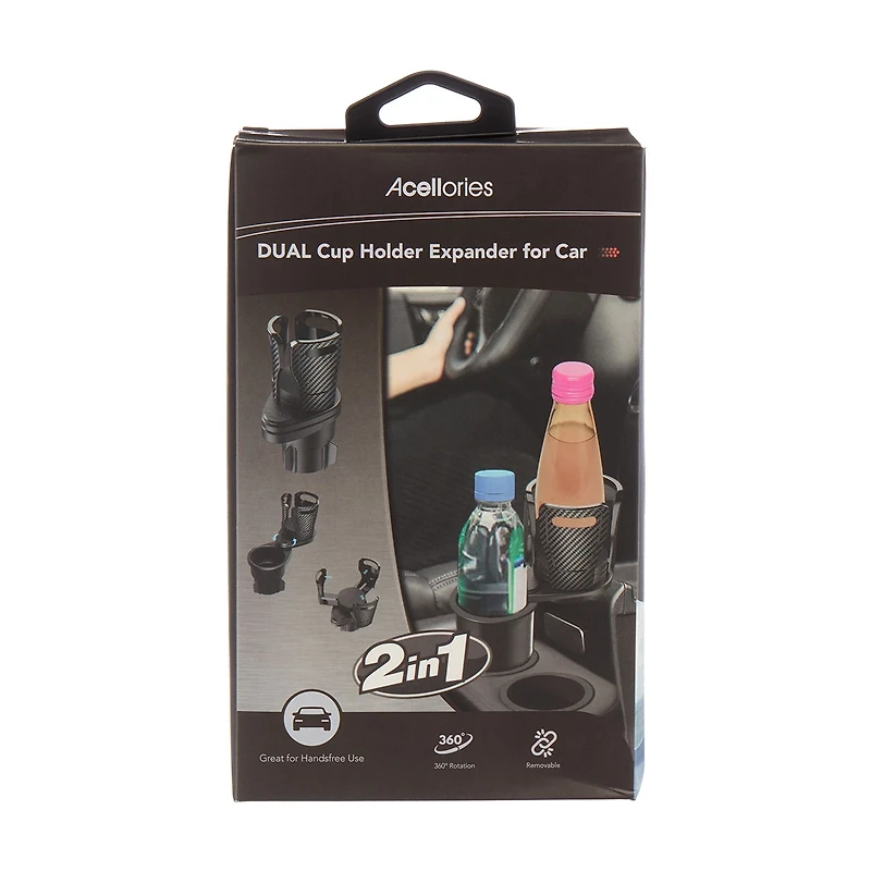 Acellories 2-in-1 Dual Cup Holder Expander for Car, Black