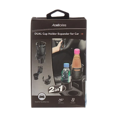 Acellories 2-in-1 Dual Cup Holder Expander for Car, Black