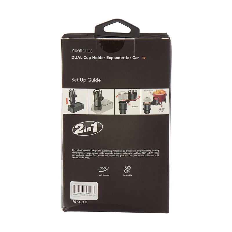 Acellories 2-in-1 Dual Cup Holder Expander for Car, Black