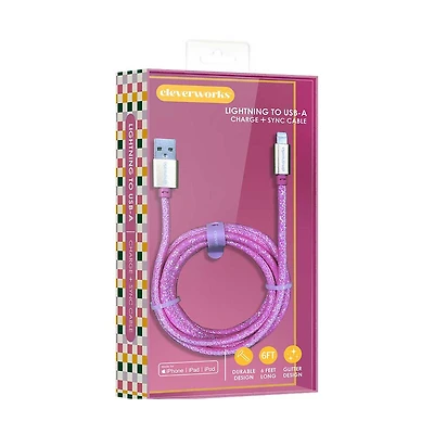 Cleverworks Lightning to USB-A Cable, 6 ft, Glitter