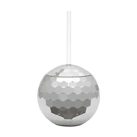 Silver Disco Ball Shaped Plastic Cup with Straw, 19.5 oz